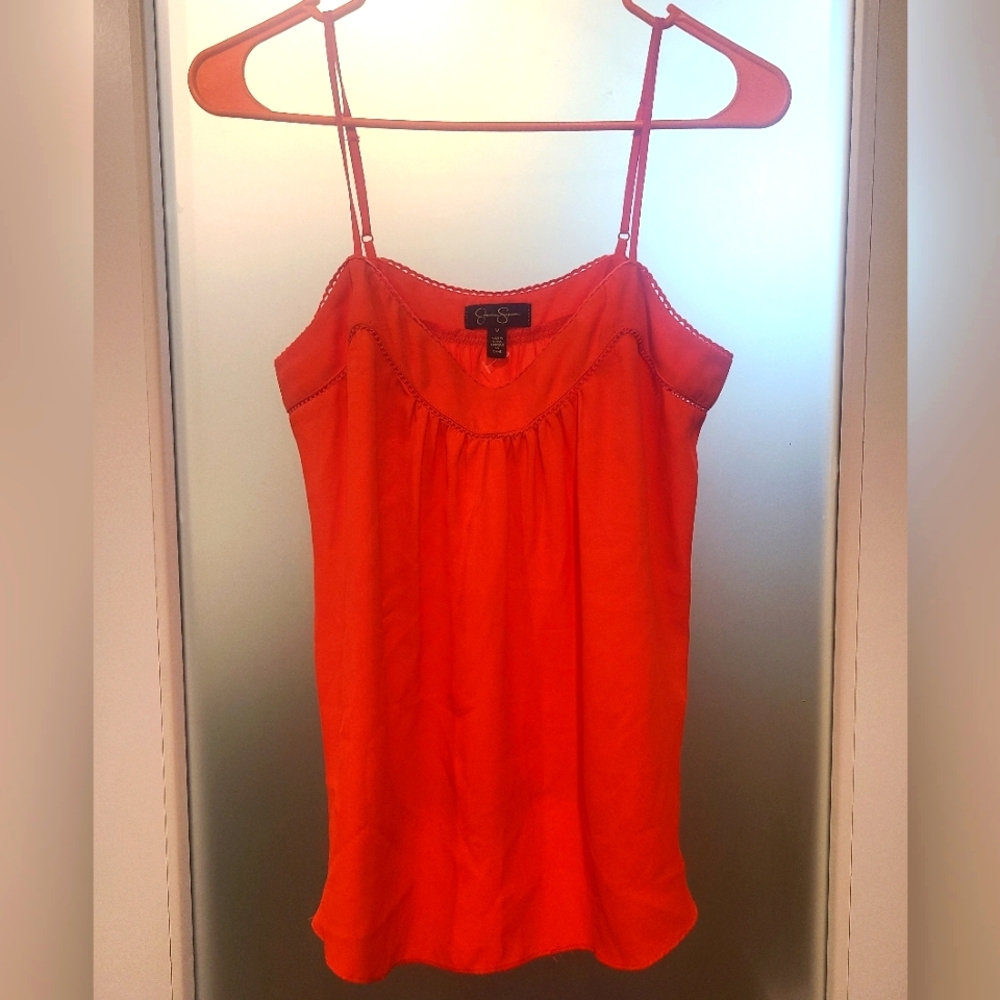 Jessica Simpson Red Orange Relaxed Pleated Tank